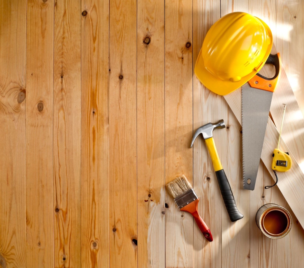 Wood floor with construction gear on it